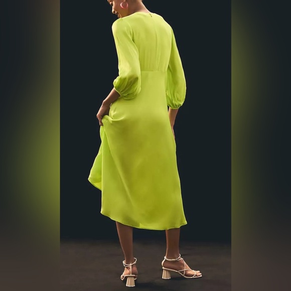 New Farm Rio LIME GREEN CUTOUT TIE RUCHED MIDI DRESS Size L - Picture 4 of 12